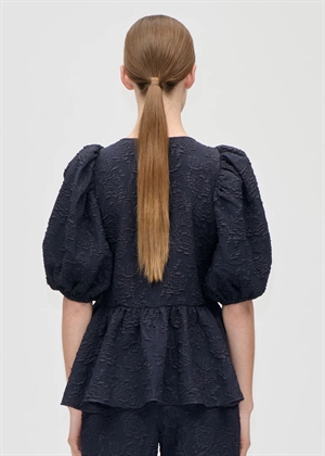 Stretch jacquard puff sleeve peplum bluse Garden Relief Stine Goya 
